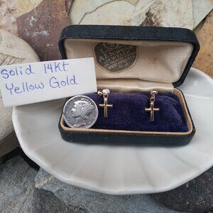 Solid 14kt Gold Cross Earrings